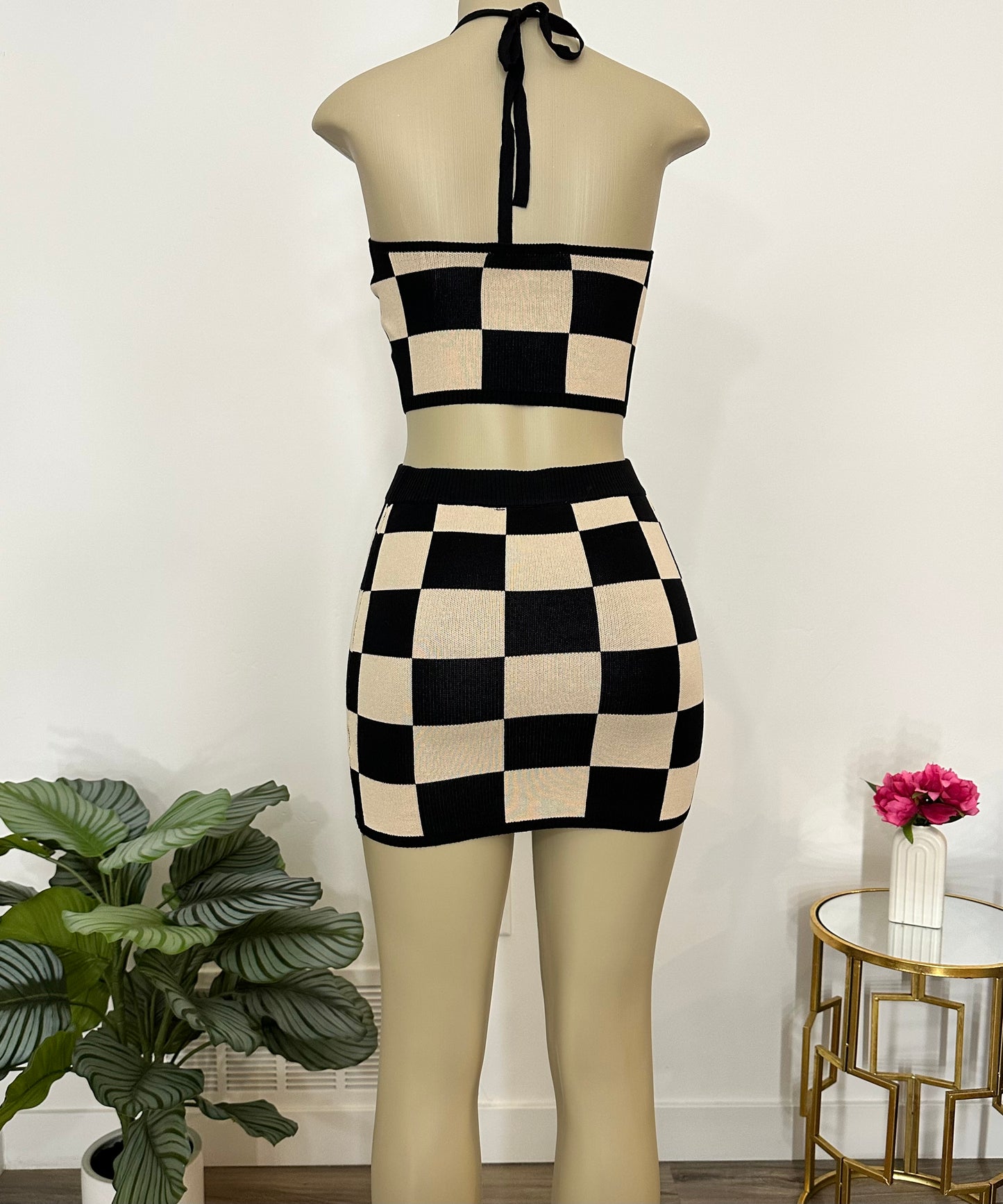 Halter Checkered Crop Top Set